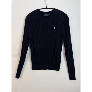 Polo Ralph Lauren Men's Navy Cable-Knit Pullover Sweater Crew Neck Logo M